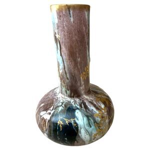 Antique Nippon Moriage Vase 7" Hand Painted Gilt Insects Butterfly Beetle Japan